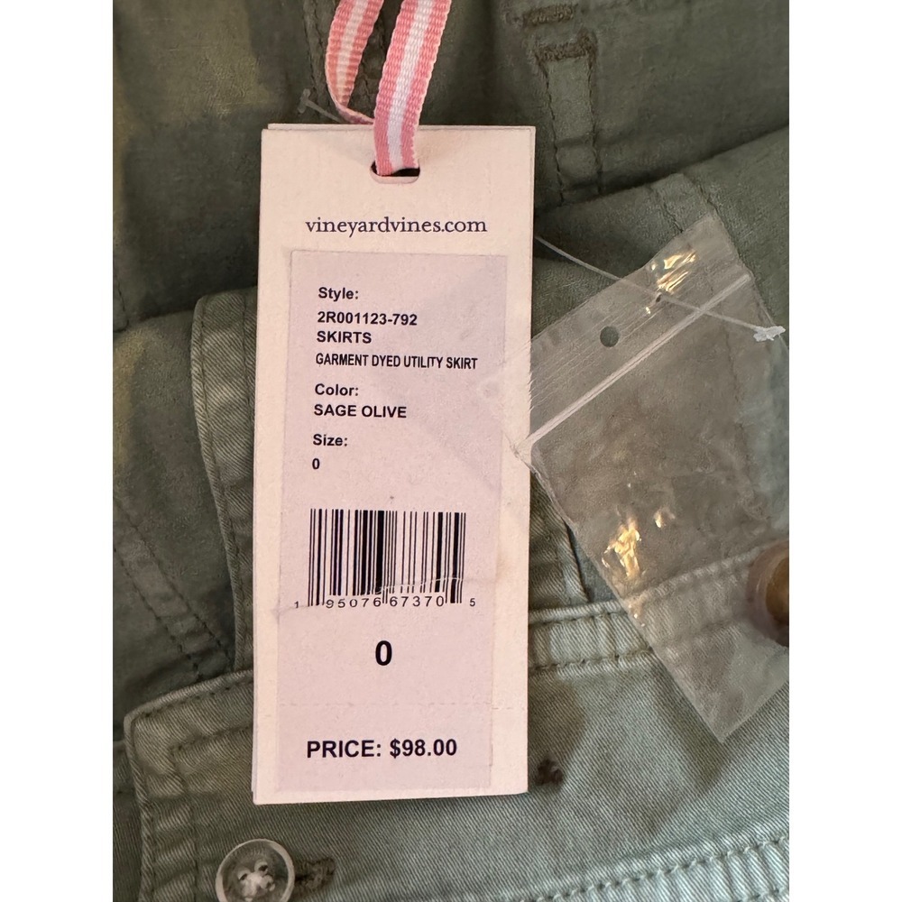 Vineyard Vines Sage Olive Garment Dyed Utility Skirt Button Front Size 0 NWT - Picture 3 of 4